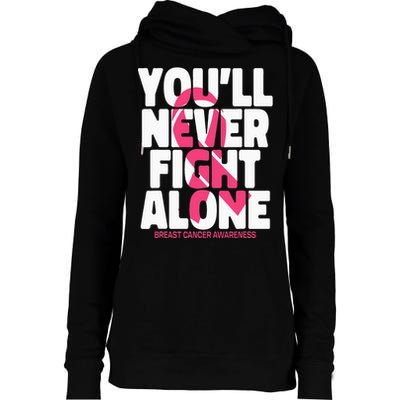 Breast Cancer Nobody Fights Alone Breast Cancer Awareness Womens Funnel Neck Pullover Hood