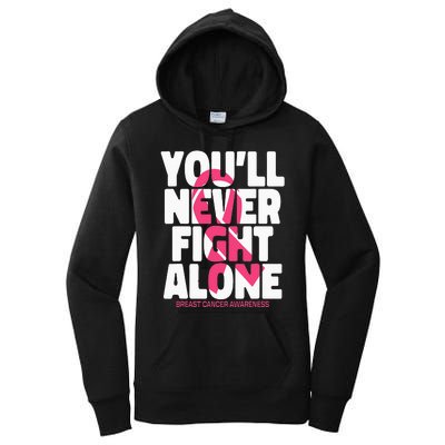 Breast Cancer Nobody Fights Alone Breast Cancer Awareness Women's Pullover Hoodie