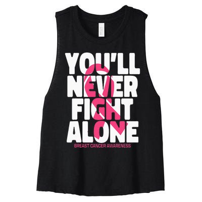 Breast Cancer Nobody Fights Alone Breast Cancer Awareness Women's Racerback Cropped Tank