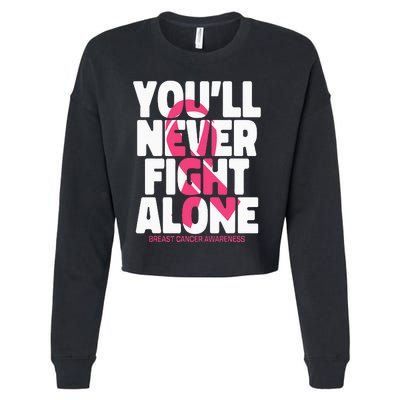 Breast Cancer Nobody Fights Alone Breast Cancer Awareness Cropped Pullover Crew