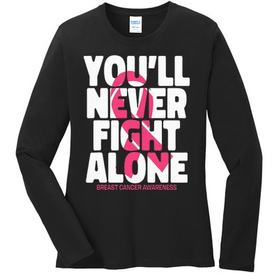 Breast Cancer Nobody Fights Alone Breast Cancer Awareness Ladies Long Sleeve Shirt