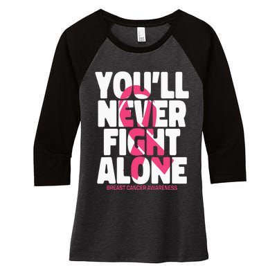 Breast Cancer Nobody Fights Alone Breast Cancer Awareness Women's Tri-Blend 3/4-Sleeve Raglan Shirt