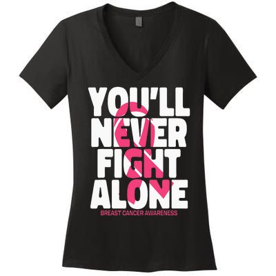 Breast Cancer Nobody Fights Alone Breast Cancer Awareness Women's V-Neck T-Shirt