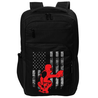 Baseball Catcher On American Flag Baseball Catcher Flag Impact Tech Backpack