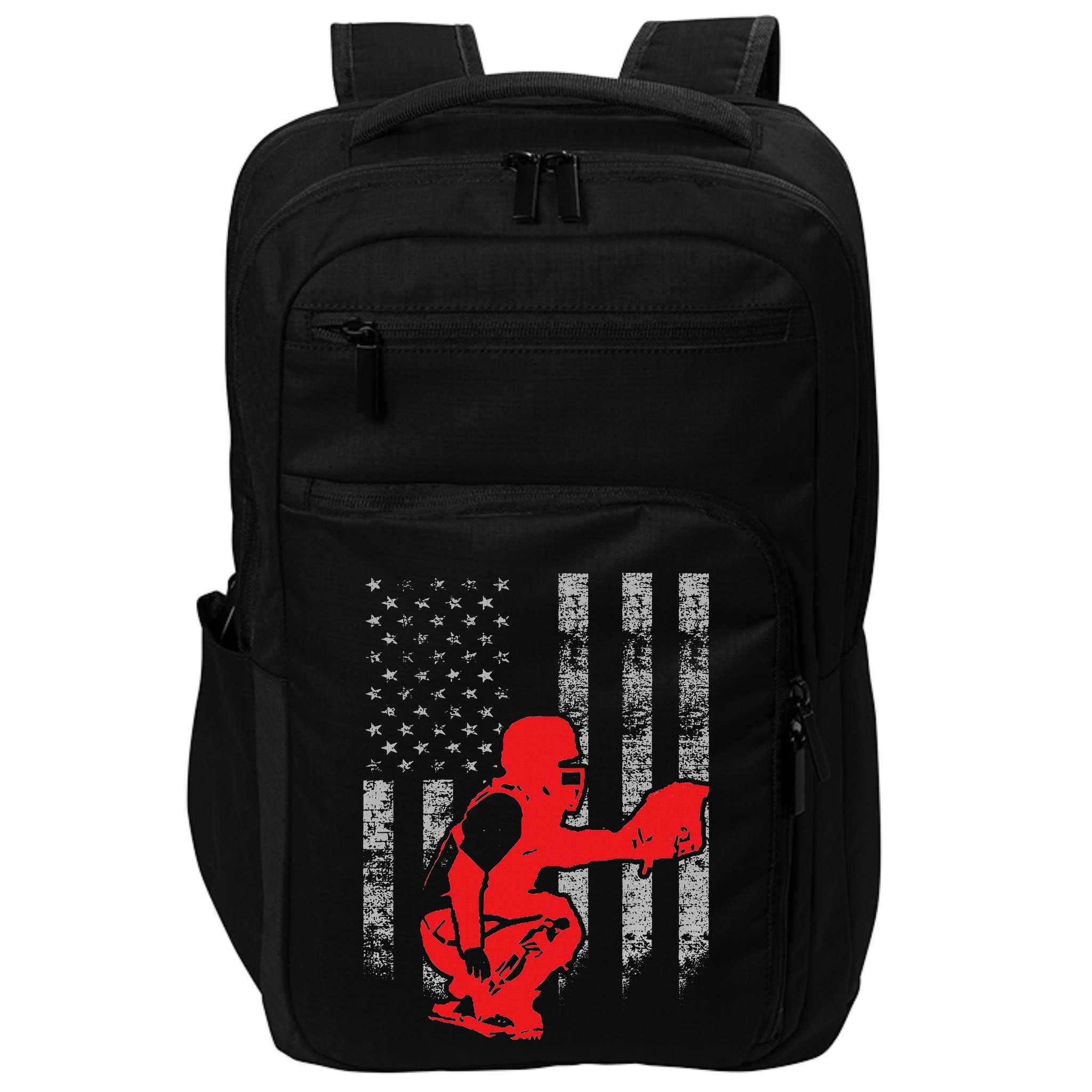 Baseball Catcher On American Flag Baseball Catcher Flag Impact Tech Backpack