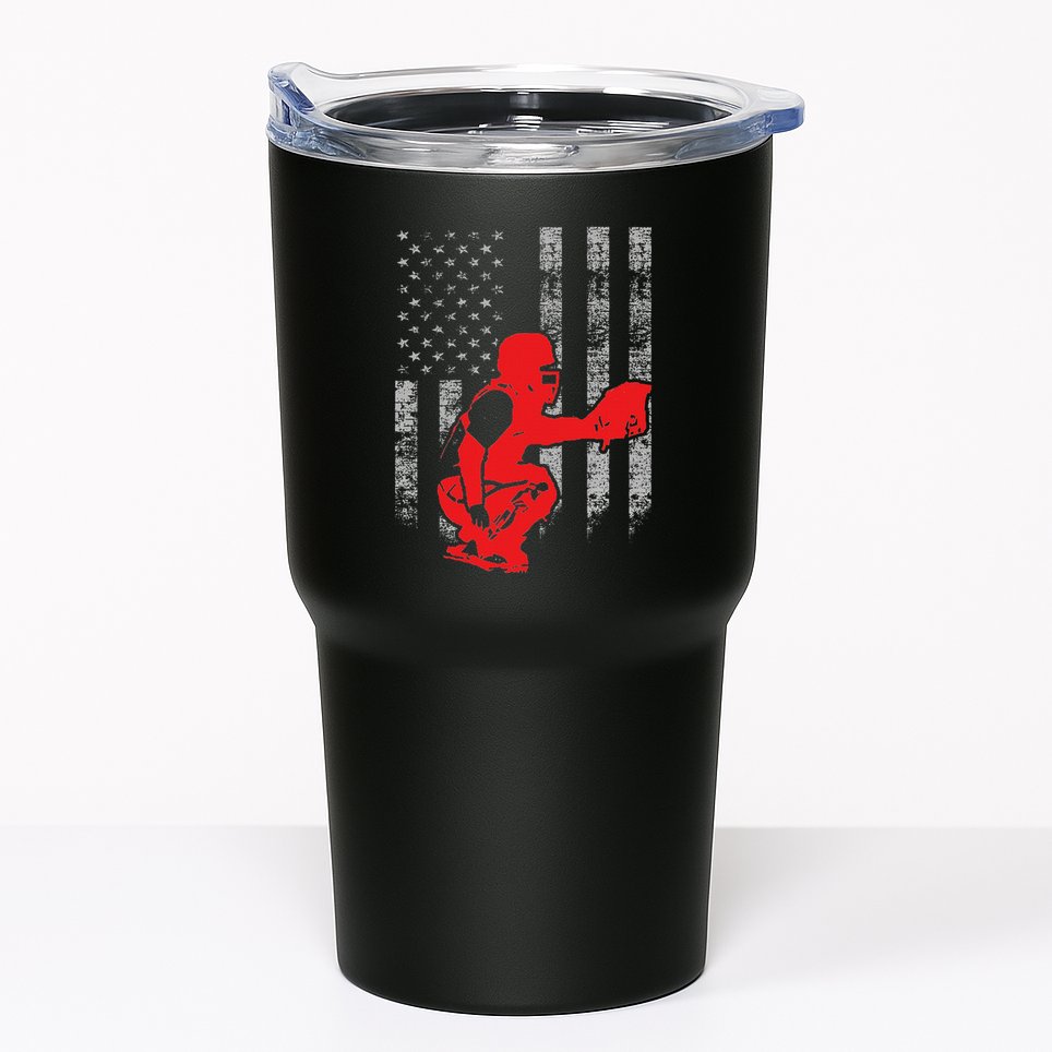 Baseball Catcher On American Flag Baseball Catcher Flag Tumbler