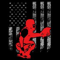 Baseball Catcher On American Flag Baseball Catcher Flag Poster