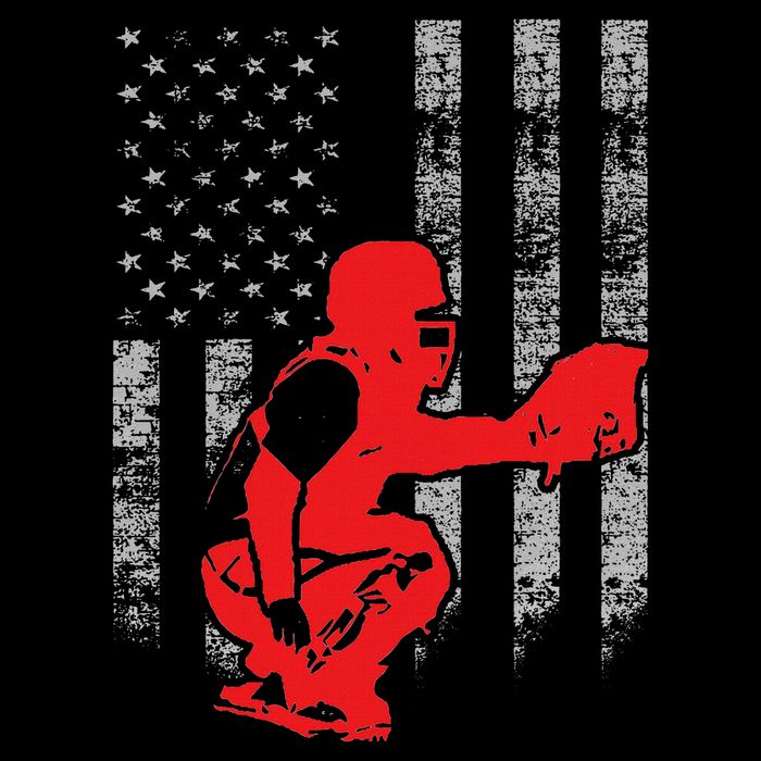 Baseball Catcher On American Flag Baseball Catcher Flag Poster