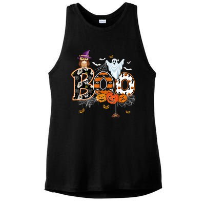 Boo Creepy Owl Pumpkin Ghost Funny Halloween Costume Ladies PosiCharge Tri-Blend Wicking Tank