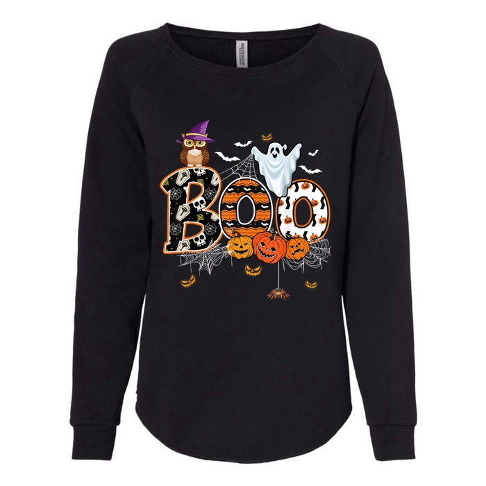 Boo Creepy Owl Pumpkin Ghost Funny Halloween Costume Womens California Wash Sweatshirt