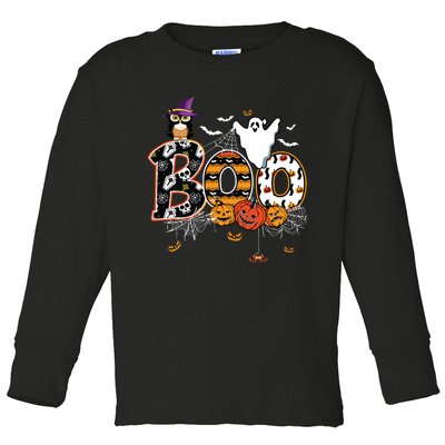 Boo Creepy Owl Pumpkin Ghost Funny Halloween Costume Toddler Long Sleeve Shirt