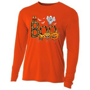 Boo Creepy Owl Pumpkin Ghost Funny Halloween Costume Cooling Performance Long Sleeve Crew