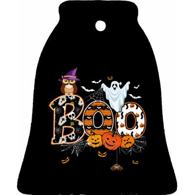 Boo Creepy Owl Pumpkin Ghost Funny Halloween Costume Ceramic Bell Ornament