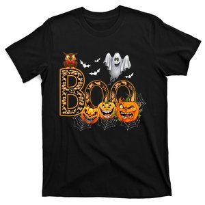 Boo Creepy Owl Pumpkin Ghost Funny Halloween Costume T-Shirt