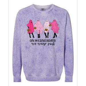 Breast Cancer On Wednesday We Wear Pink Ghost Halloween Colorblast Crewneck Sweatshirt