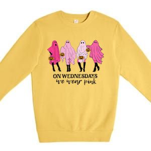 Breast Cancer On Wednesday We Wear Pink Ghost Halloween Premium Crewneck Sweatshirt