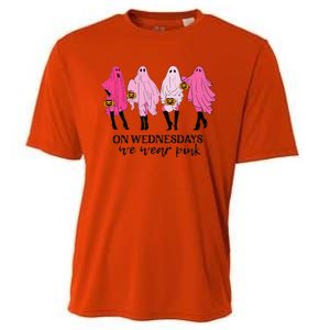 Breast Cancer On Wednesday We Wear Pink Ghost Halloween Cooling Performance Crew T-Shirt