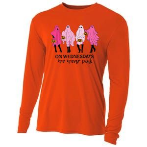 Breast Cancer On Wednesday We Wear Pink Ghost Halloween Cooling Performance Long Sleeve Crew