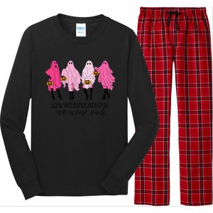 Breast Cancer On Wednesday We Wear Pink Ghost Halloween Long Sleeve Pajama Set