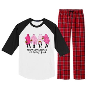 Breast Cancer On Wednesday We Wear Pink Ghost Halloween Raglan Sleeve Pajama Set