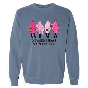 Breast Cancer On Wednesday We Wear Pink Ghost Halloween Garment-Dyed Sweatshirt