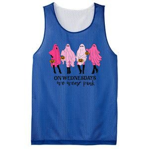 Breast Cancer On Wednesday We Wear Pink Ghost Halloween Mesh Reversible Basketball Jersey Tank