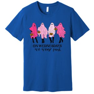 Breast Cancer On Wednesday We Wear Pink Ghost Halloween Premium T-Shirt