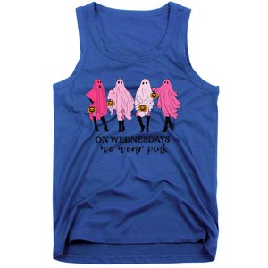 Breast Cancer On Wednesday We Wear Pink Ghost Halloween Tank Top