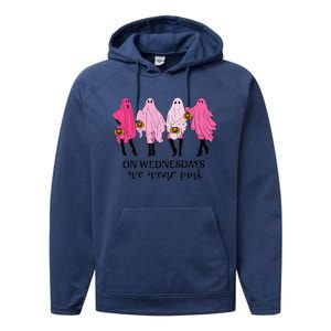 Breast Cancer On Wednesday We Wear Pink Ghost Halloween Performance Fleece Hoodie