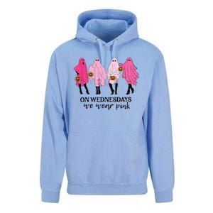 Breast Cancer On Wednesday We Wear Pink Ghost Halloween Unisex Surf Hoodie