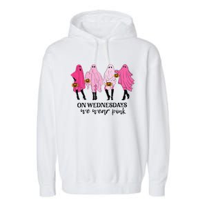 Breast Cancer On Wednesday We Wear Pink Ghost Halloween Garment-Dyed Fleece Hoodie