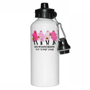 Breast Cancer On Wednesday We Wear Pink Ghost Halloween Aluminum Water Bottle