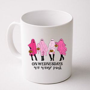 Breast Cancer On Wednesday We Wear Pink Ghost Halloween Coffee Mug