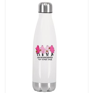 Breast Cancer On Wednesday We Wear Pink Ghost Halloween Stainless Steel Insulated Water Bottle