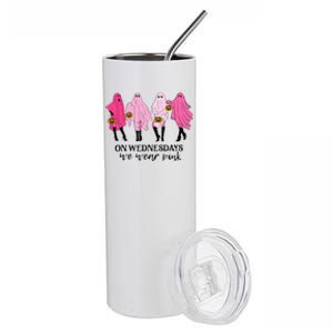 Breast Cancer On Wednesday We Wear Pink Ghost Halloween Stainless Steel Tumbler