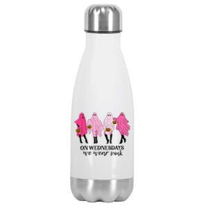 Breast Cancer On Wednesday We Wear Pink Ghost Halloween Stainless Steel Insulated Water Bottle