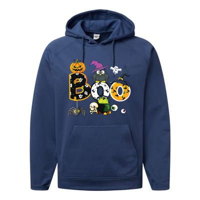 Boo Creepy Owl Pumpkin Ghost Halloween Kids Performance Fleece Hoodie