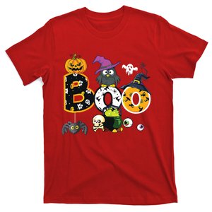 Boo Creepy Owl Pumpkin Ghost Halloween Kids T-Shirt