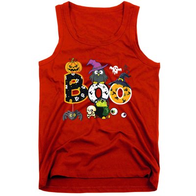 Boo Creepy Owl Pumpkin Ghost Halloween Kids Tank Top