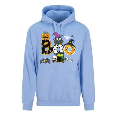 Boo Creepy Owl Pumpkin Ghost Halloween Kids Unisex Surf Hoodie