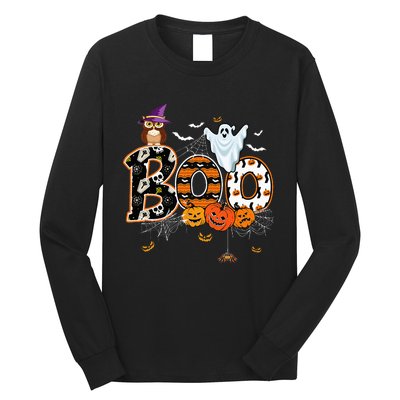 Boo Creepy Owl Pumpkin Ghost Funny Halloween Costume Long Sleeve Shirt