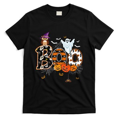 Boo Creepy Owl Pumpkin Ghost Funny Halloween Costume T-Shirt