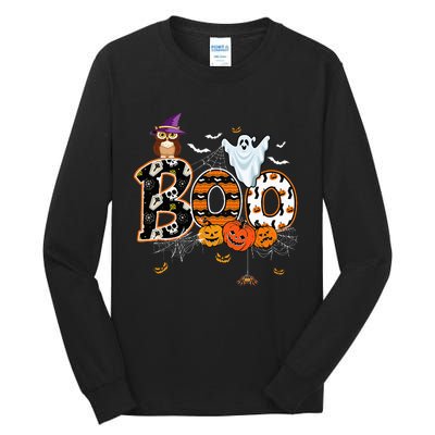 Boo Creepy Owl Pumpkin Ghost Funny Halloween Costume Tall Long Sleeve T-Shirt