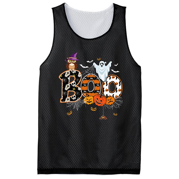 Boo Creepy Owl Pumpkin Ghost Funny Halloween Costume Mesh Reversible Basketball Jersey Tank