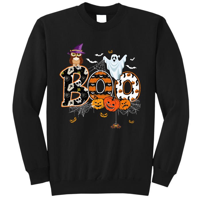 Boo Creepy Owl Pumpkin Ghost Funny Halloween Costume Tall Sweatshirt