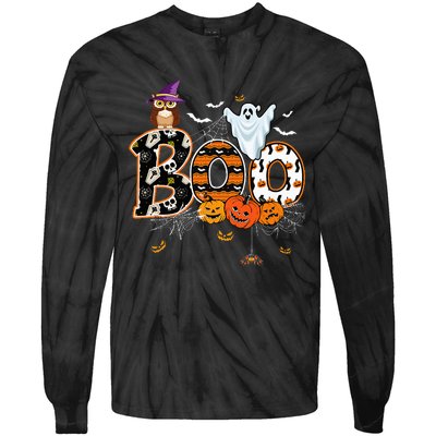 Boo Creepy Owl Pumpkin Ghost Funny Halloween Costume Tie-Dye Long Sleeve Shirt