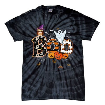 Boo Creepy Owl Pumpkin Ghost Funny Halloween Costume Tie-Dye T-Shirt