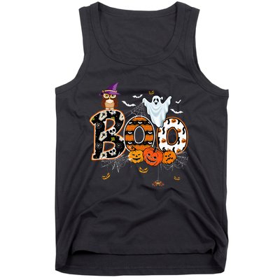 Boo Creepy Owl Pumpkin Ghost Funny Halloween Costume Tank Top