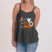 Boo Creepy Owl Pumpkin Ghost Funny Halloween Costume Women's Strappy Tank