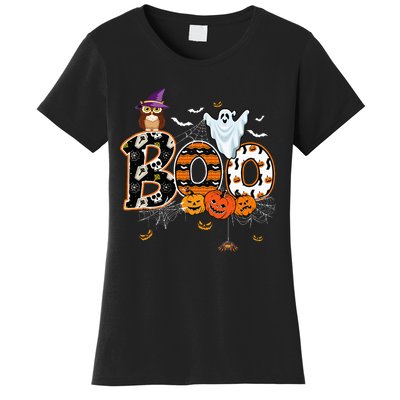 Boo Creepy Owl Pumpkin Ghost Funny Halloween Costume Women's T-Shirt